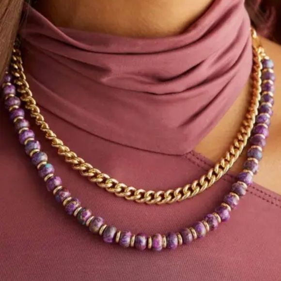 Kendra Scott Rebecca Multi Strand Bronze Vein Purple Turquoise Necklace - Picture 1 of 7